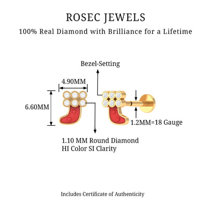 Natural Diamond Cute Christmas Stocking Earring