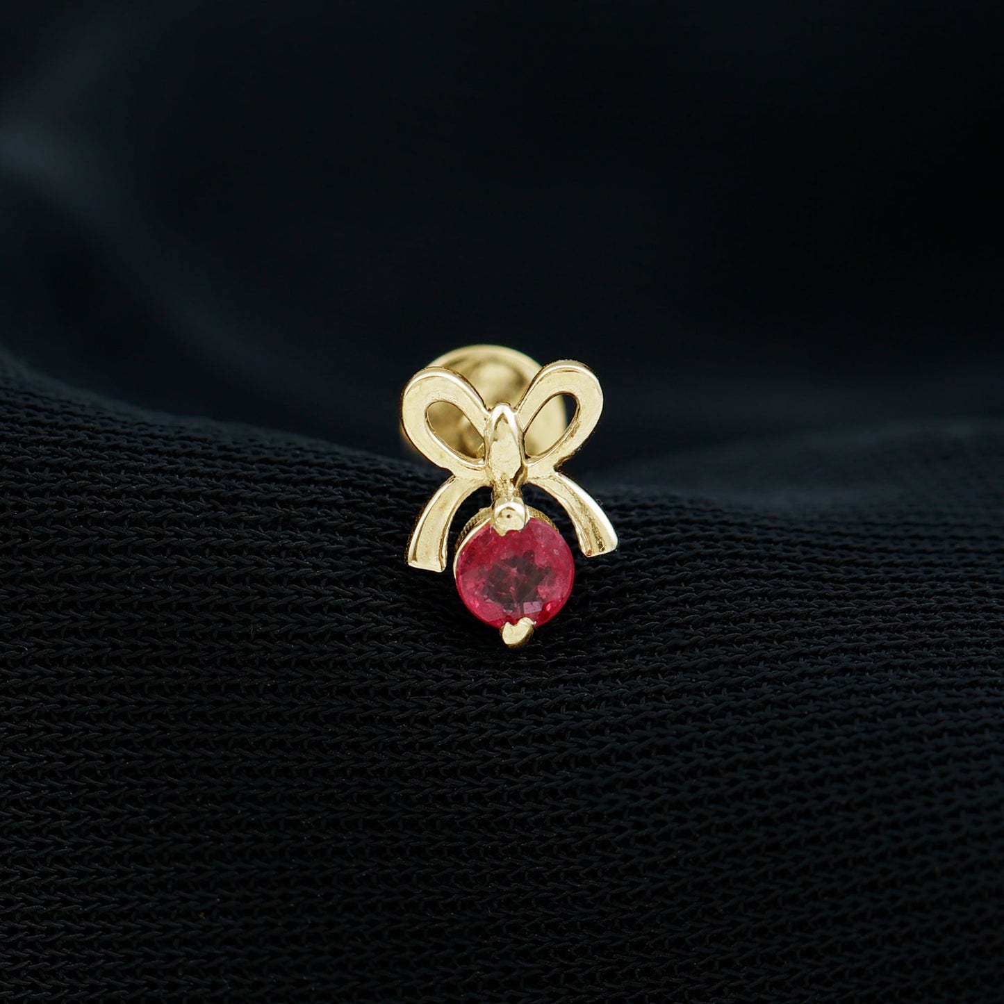 Red Ruby Cute Christmas Bow Cartilage Earring