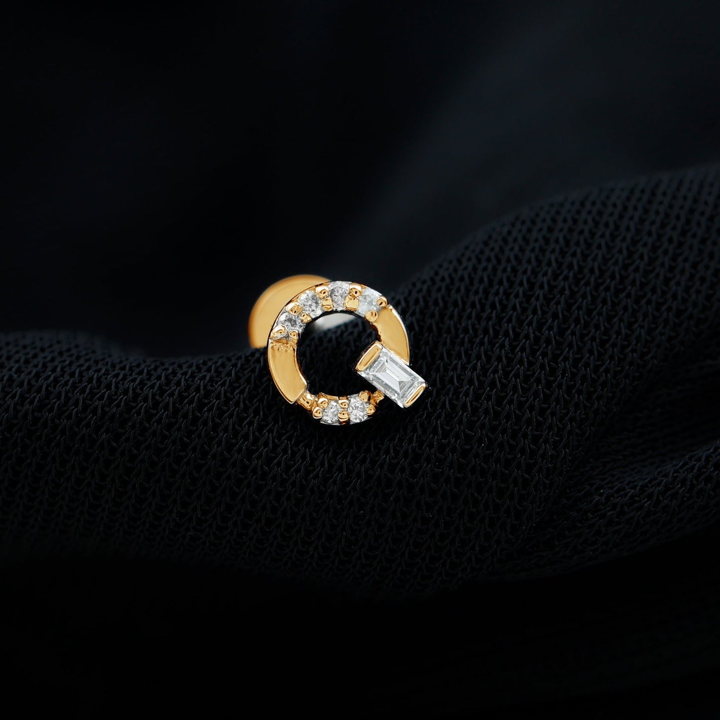 Baguette and Round Moissanite Open Circle Cartilage Earring