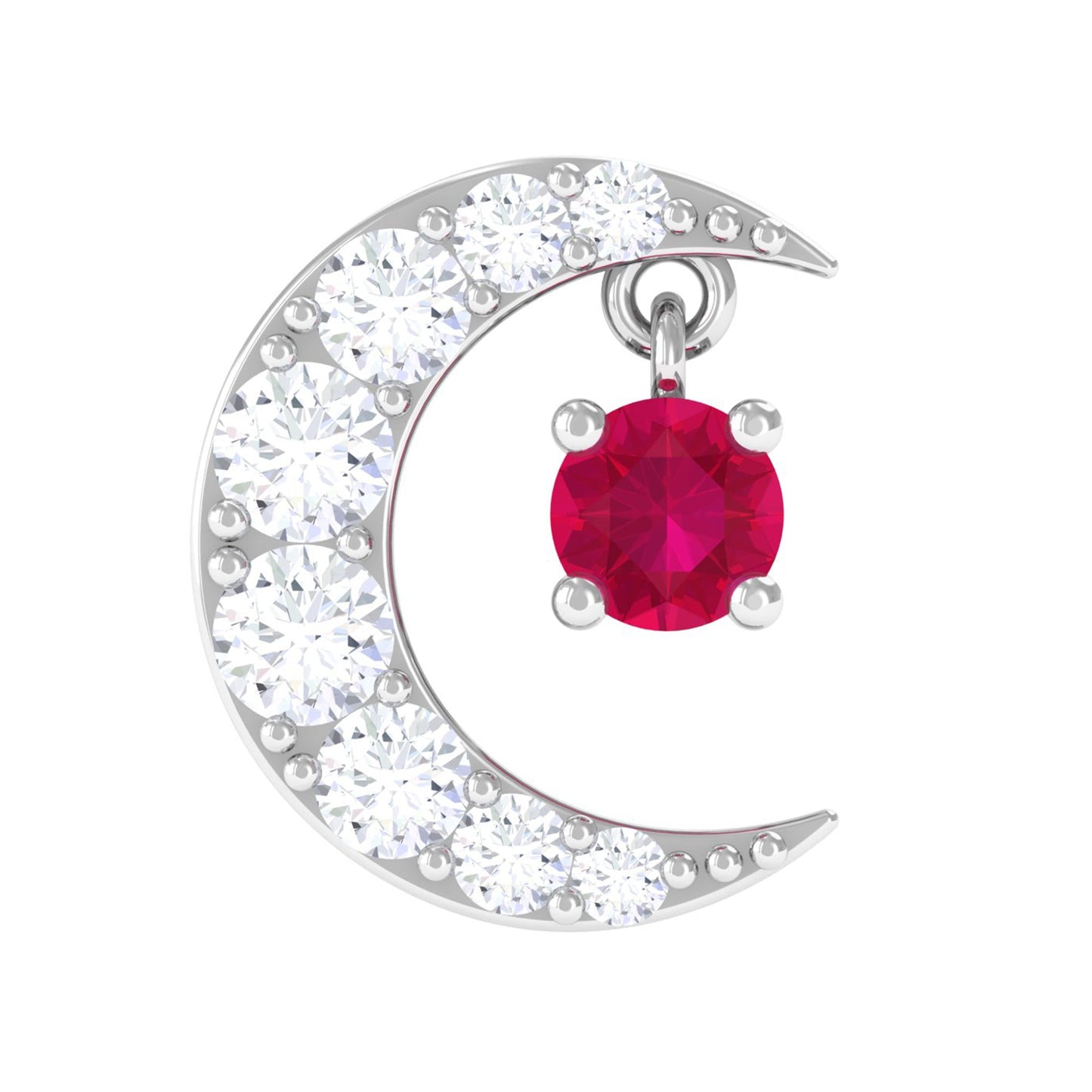 Natural Ruby and Lab Diamond Crescent Moon Helix Earring