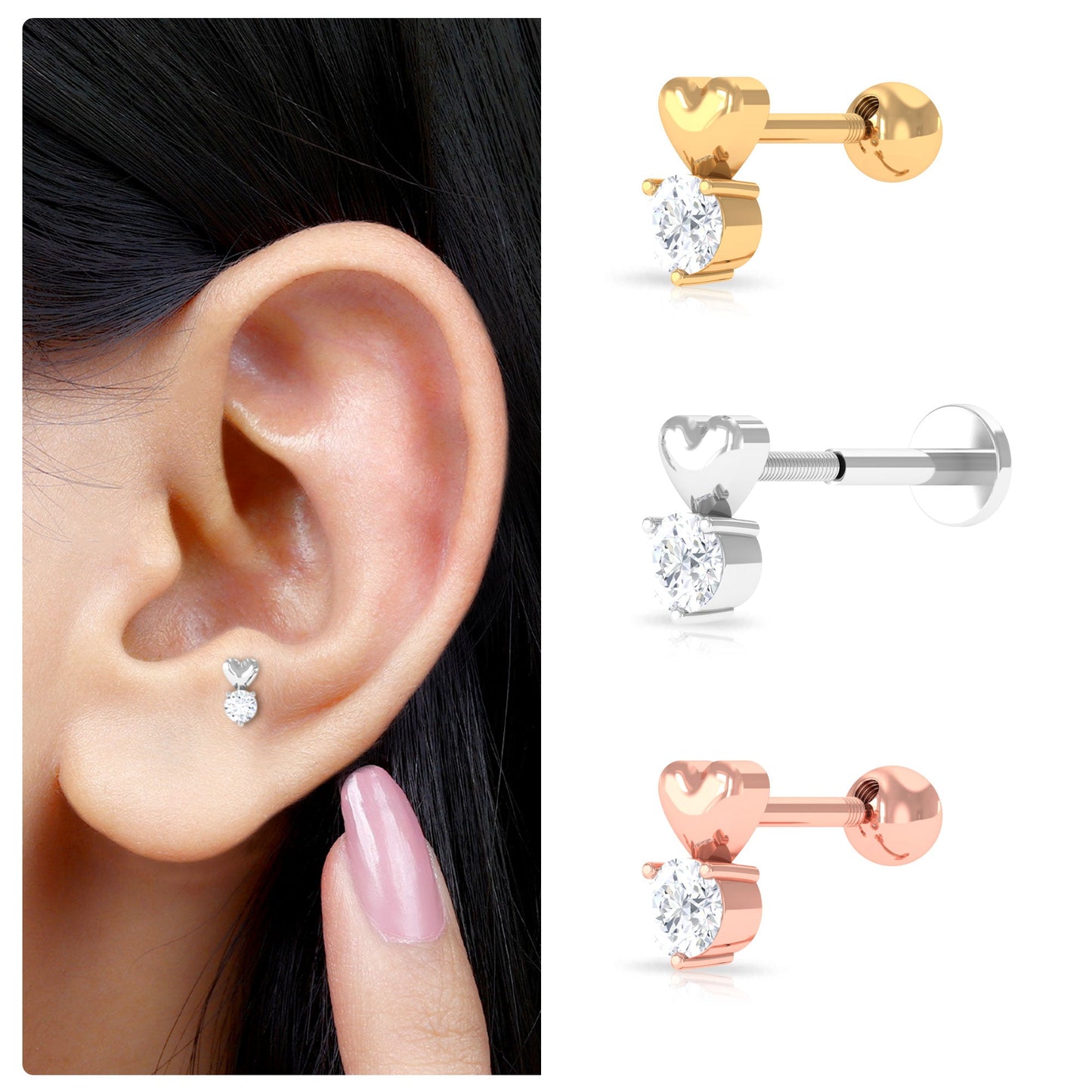 Round Moissanite Heart Tragus Earring