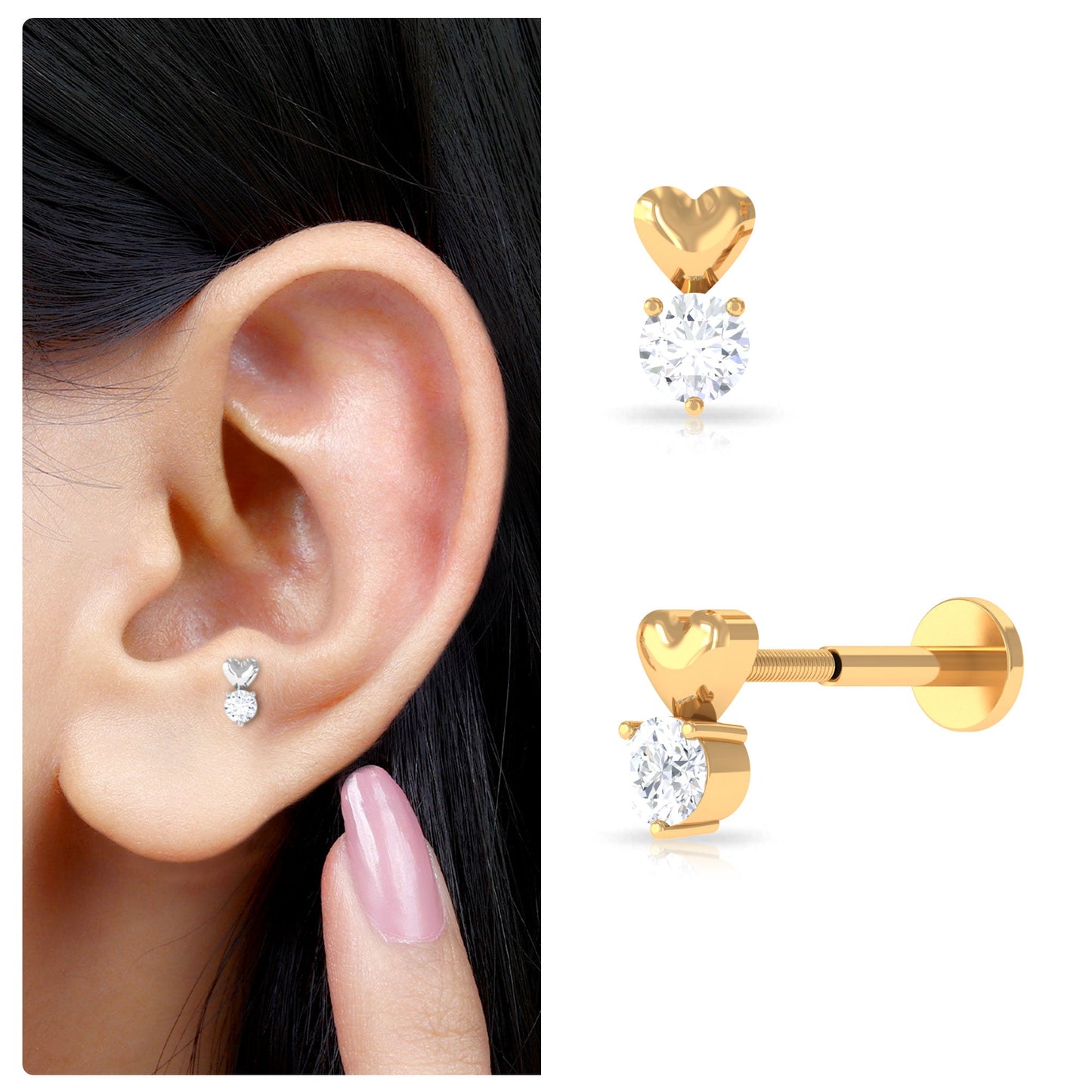 Round Moissanite Heart Tragus Earring