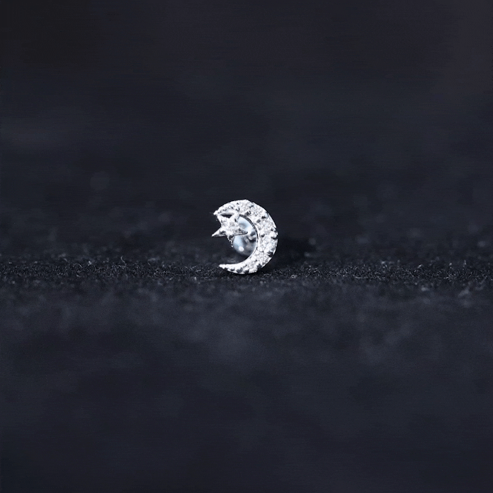 Moissanite Moon and Star Cartilage Earring