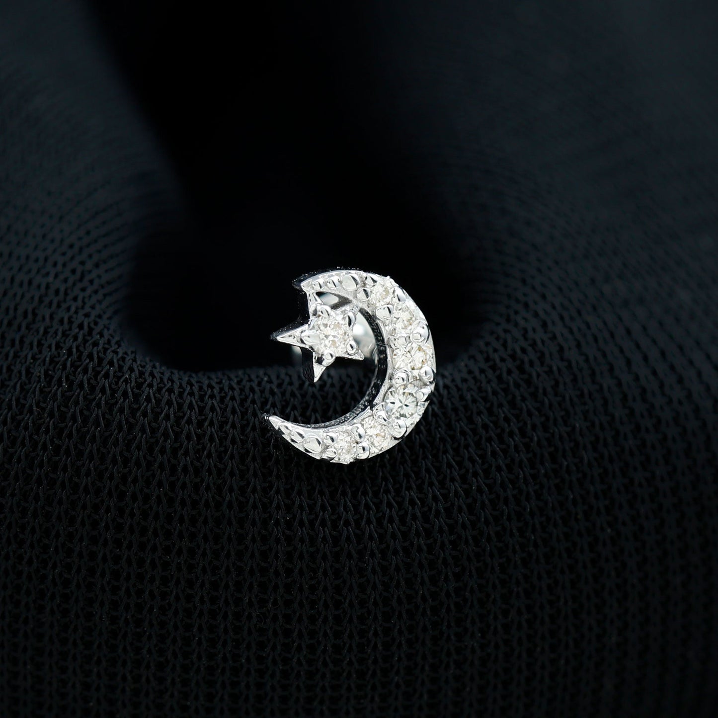 Moissanite Moon and Star Cartilage Earring