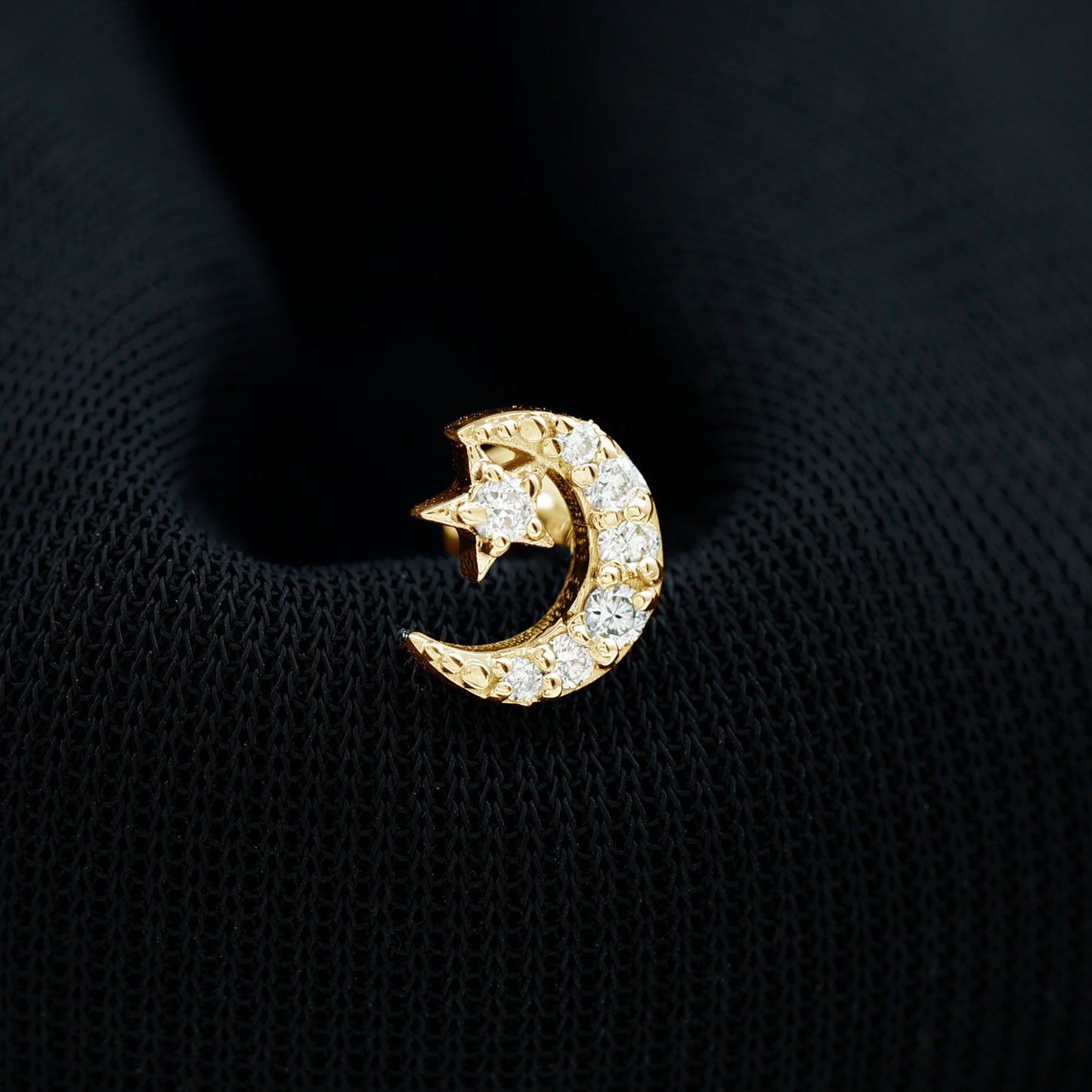 Moissanite Moon and Star Cartilage Earring
