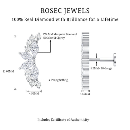 Unique Diamond Crawler Earring for Cartilage Piercing