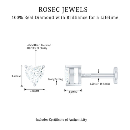 Solitaire Diamond Heart Earring with Flat Back