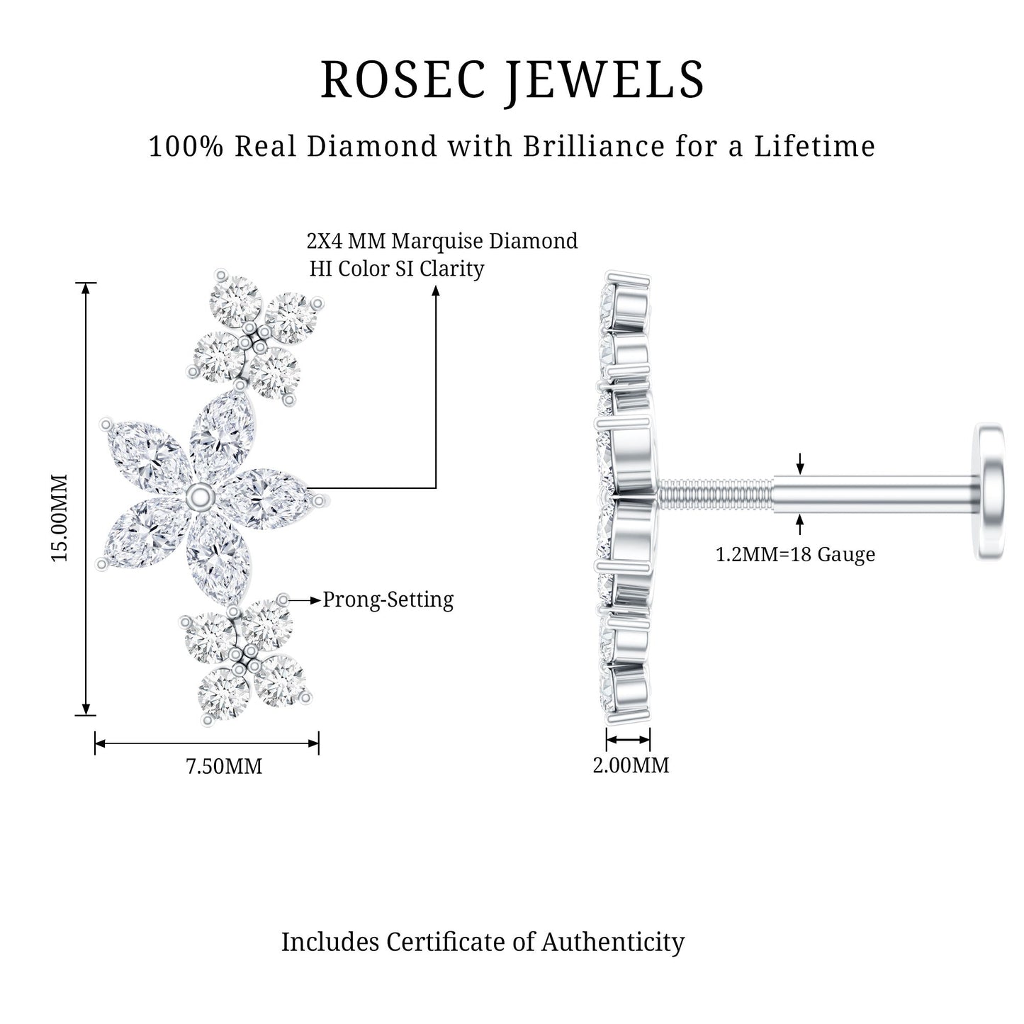 Cartilage Flower Crawler Earring with Diamond