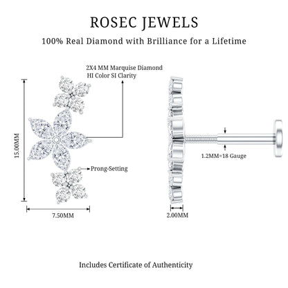 Cartilage Flower Crawler Earring with Diamond