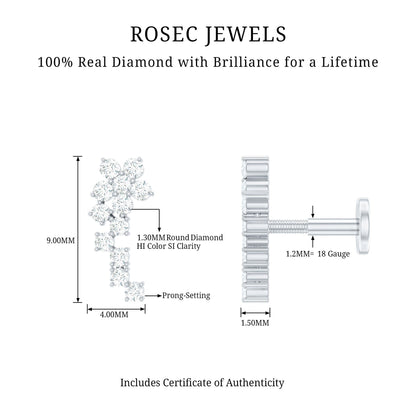 Diamond Floral Cluster Earring for Helix Piercing