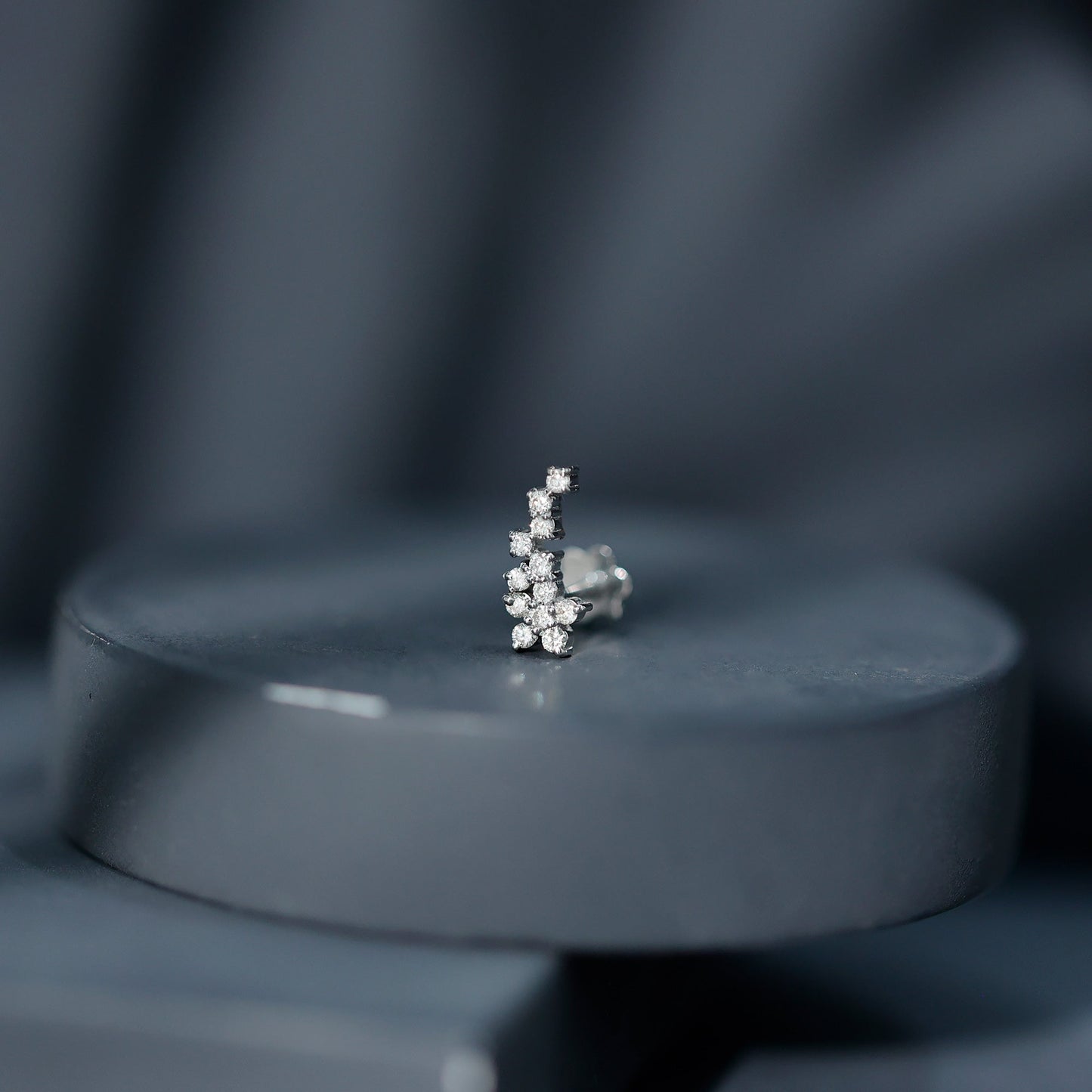 Diamond Floral Cluster Earring for Helix Piercing