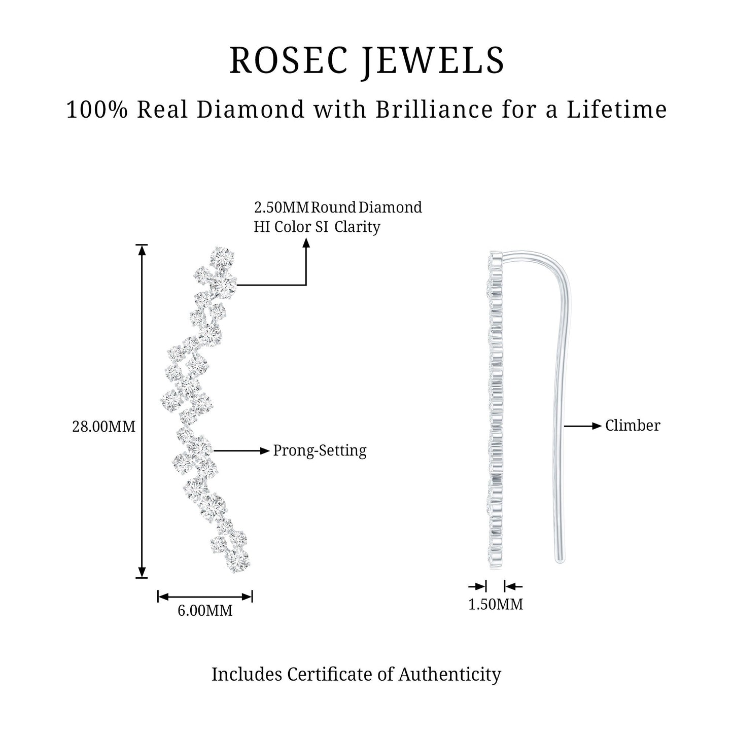 Diamond Cluster Climber Earring for Helix Piercing