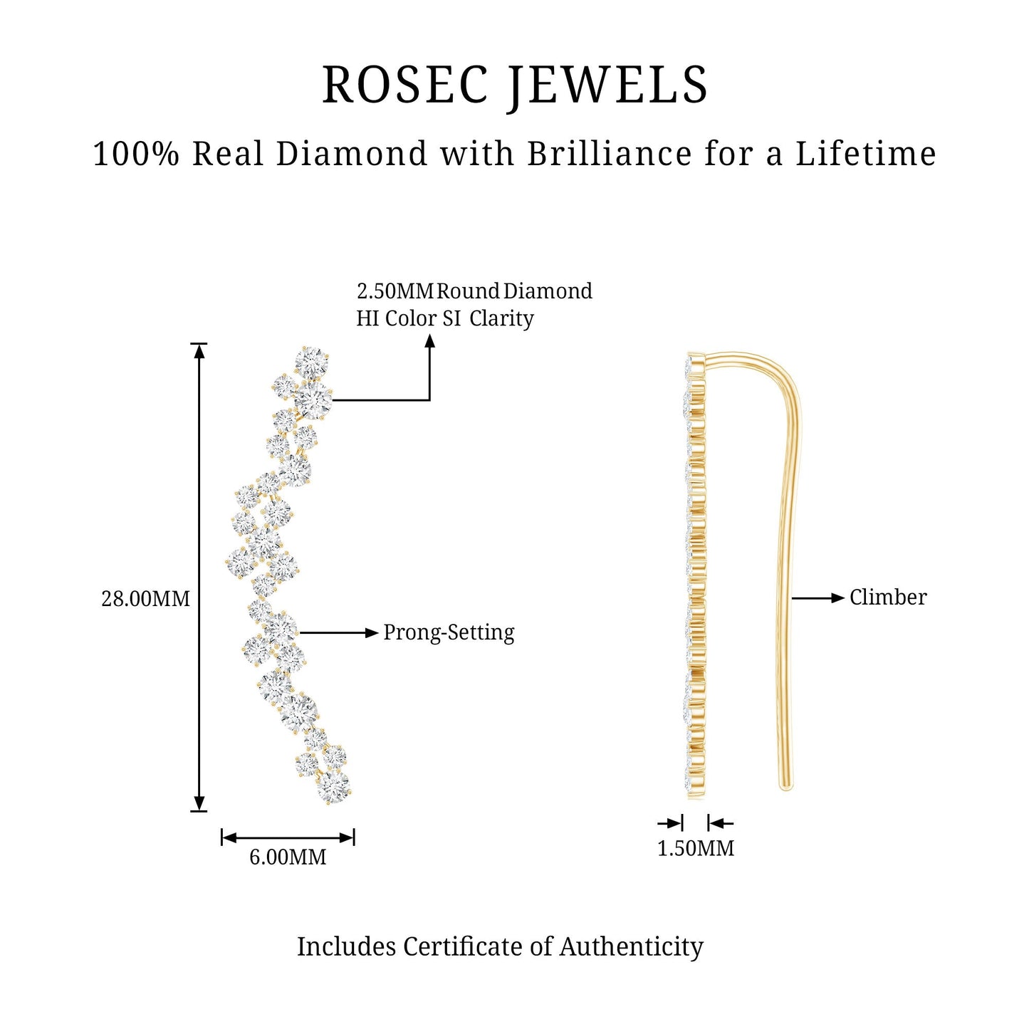 Diamond Cluster Climber Earring for Helix Piercing