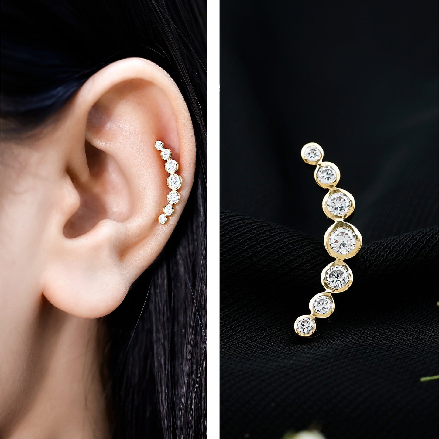 Graduated Diamond Crawler Helix Earring in Bezel Set