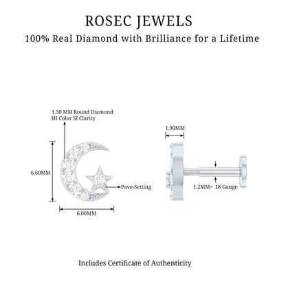 Certified Diamond Crescent Moon Helix Earring with Star