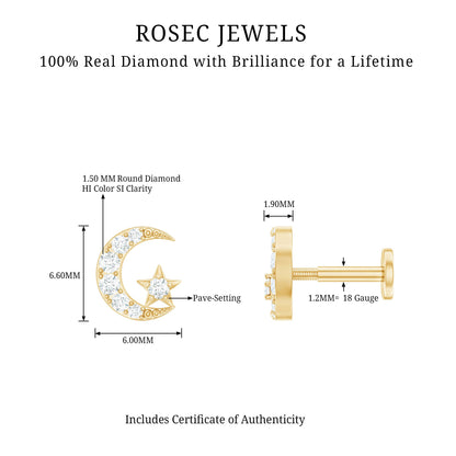 Certified Diamond Crescent Moon Helix Earring with Star