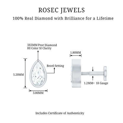 Pear Shape Diamond Solitaire Cartilage Earring