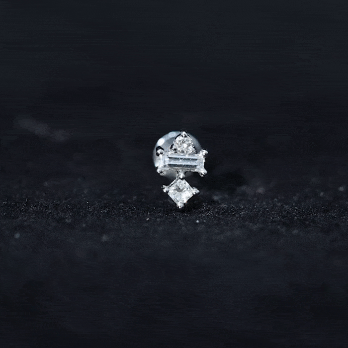 Genuine Diamond Three Stone Earring for Tragus Piercing