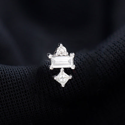 Genuine Diamond Three Stone Earring for Tragus Piercing