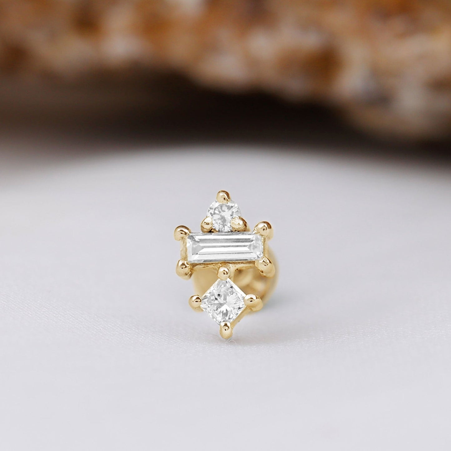 Genuine Diamond Three Stone Earring for Tragus Piercing
