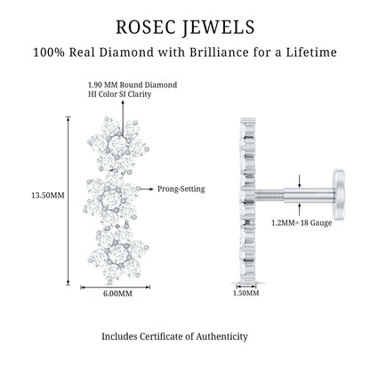 Diamond Three Flower Crawler Earring for Helix Piercing