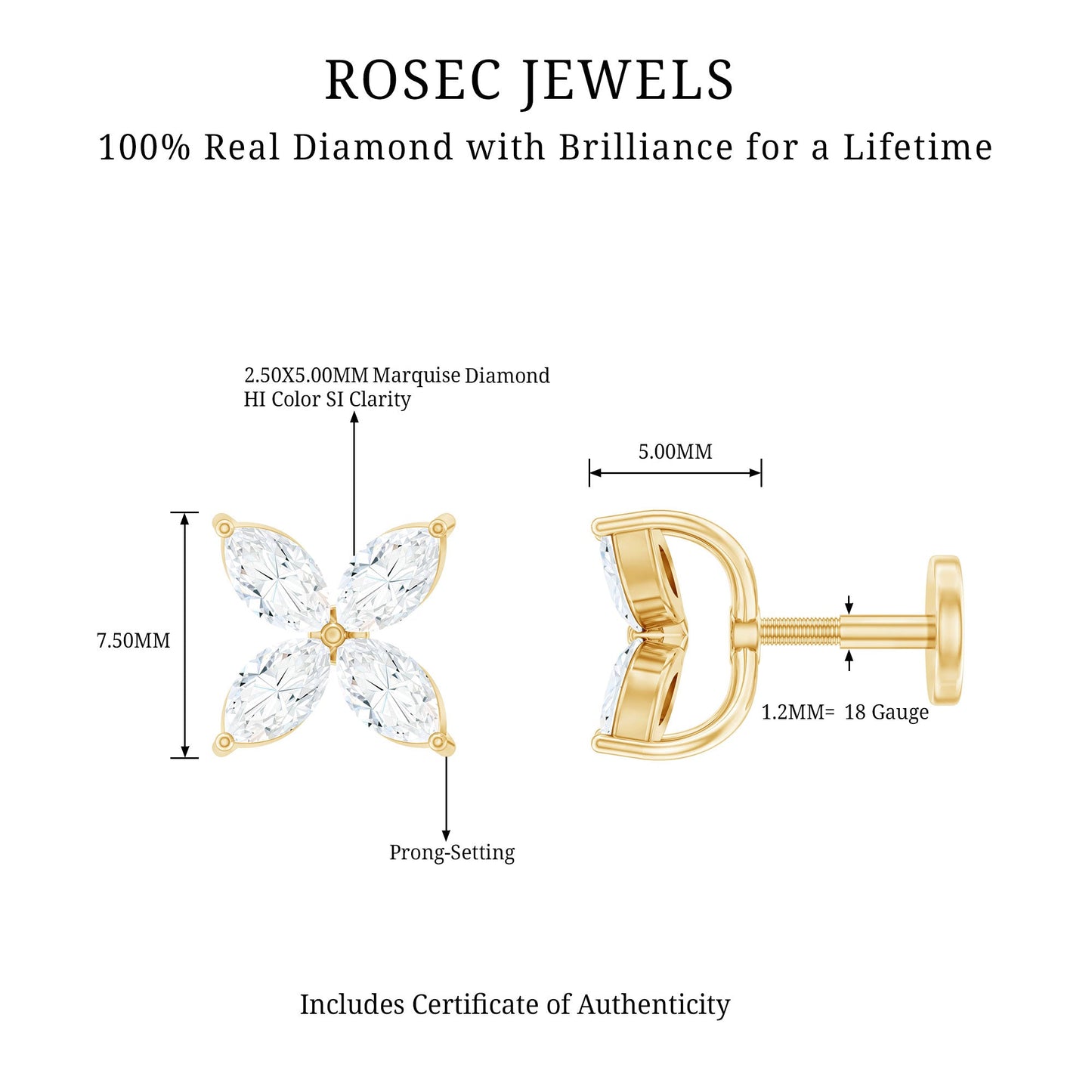 Marquise Four Petal Flower Cartilage Earring