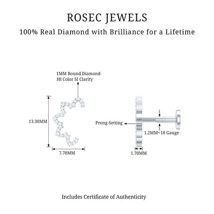 Certified Diamond Curved Floral Earring for Cartilage Piercing