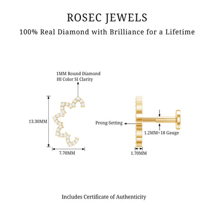 Certified Diamond Curved Floral Earring for Cartilage Piercing