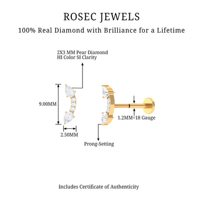 Pear Shape Diamond Curved Helix Earring