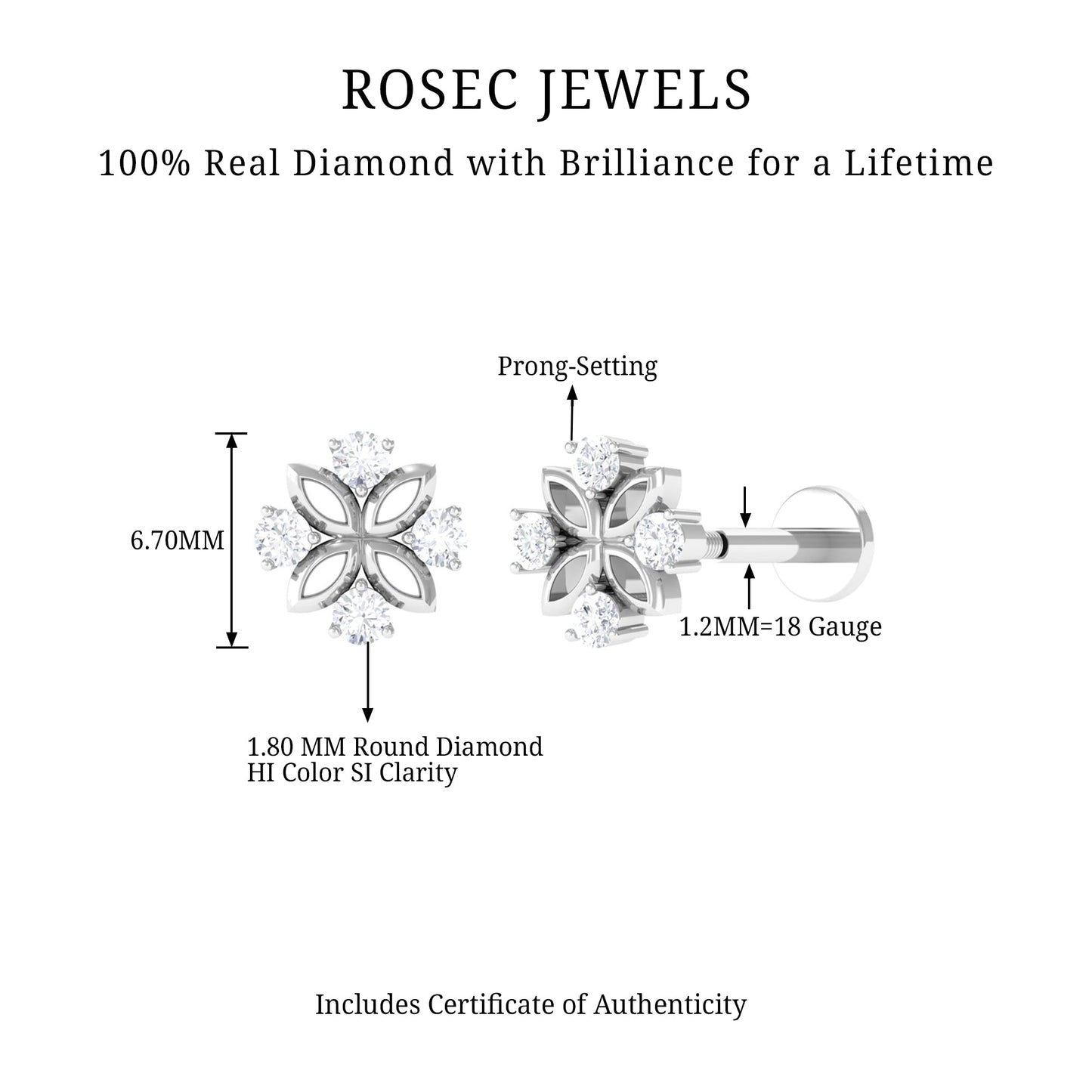 Nature Inspired Certified Diamond Flower Earring for Helix Piercing