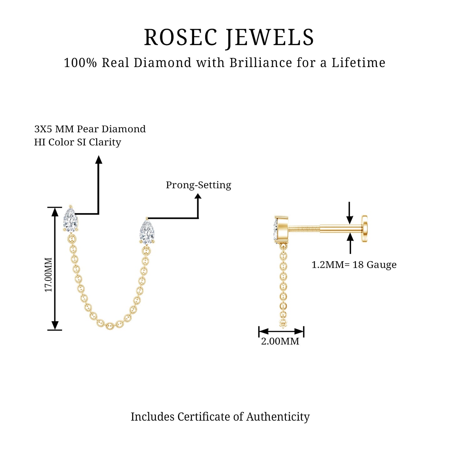 Pear Shape Diamond Chain Double Piercing Earring