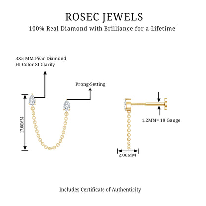 Pear Shape Diamond Chain Double Piercing Earring