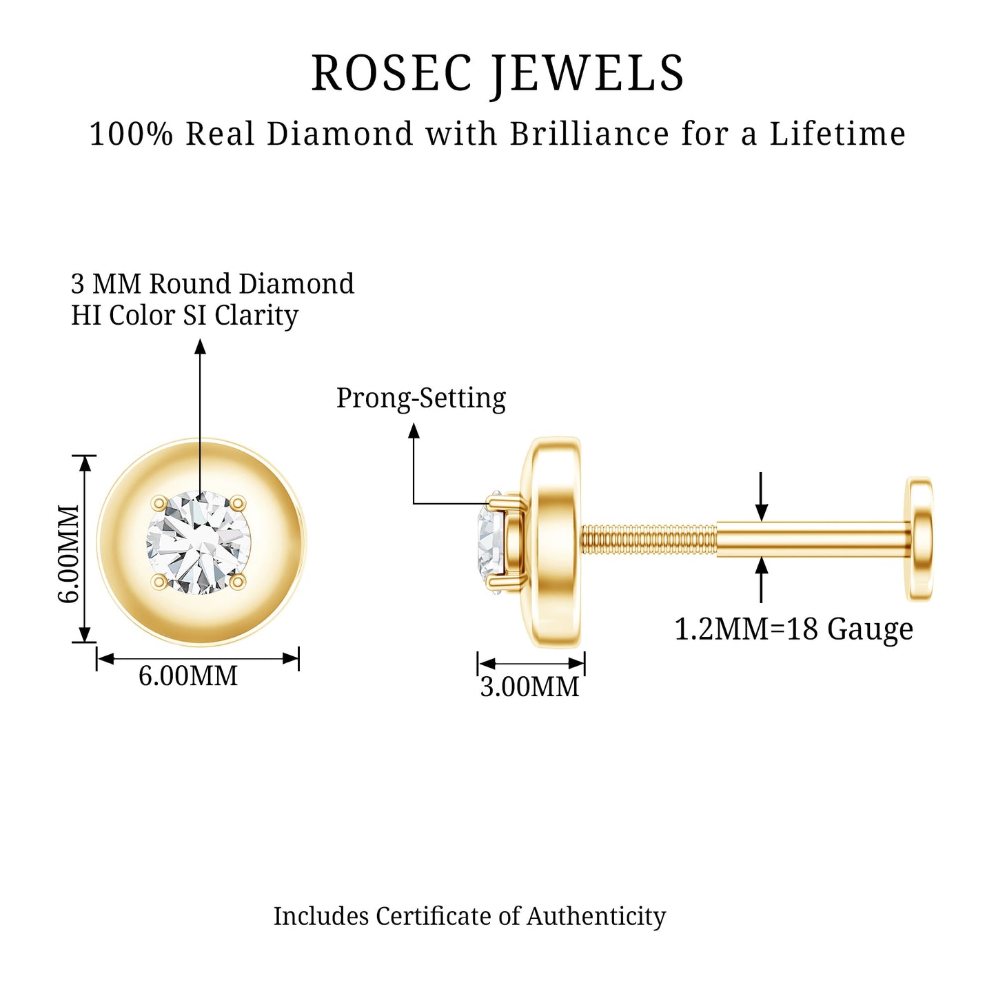 Classic Diamond Solitaire Helix Piercing Earring