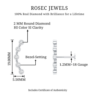 Bezel Set Diamond Crawler Earring for Cartilage Piercing