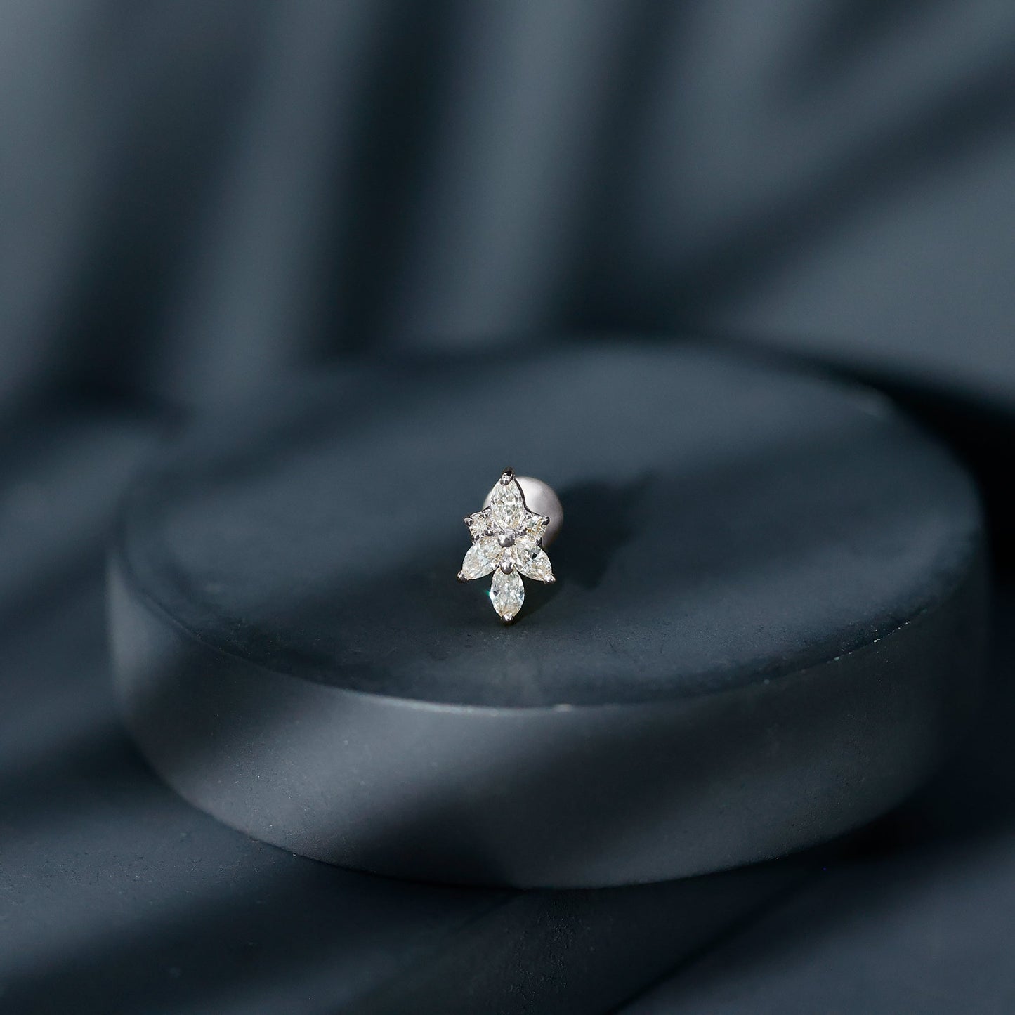 Marquise Diamond Cluster Flower Earring with Flat Back