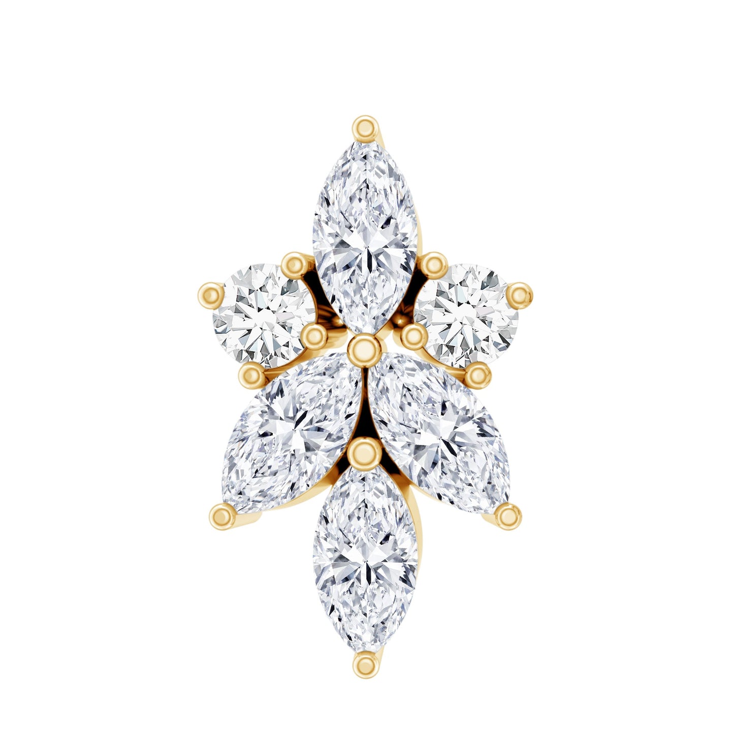 Marquise Diamond Cluster Flower Earring with Flat Back