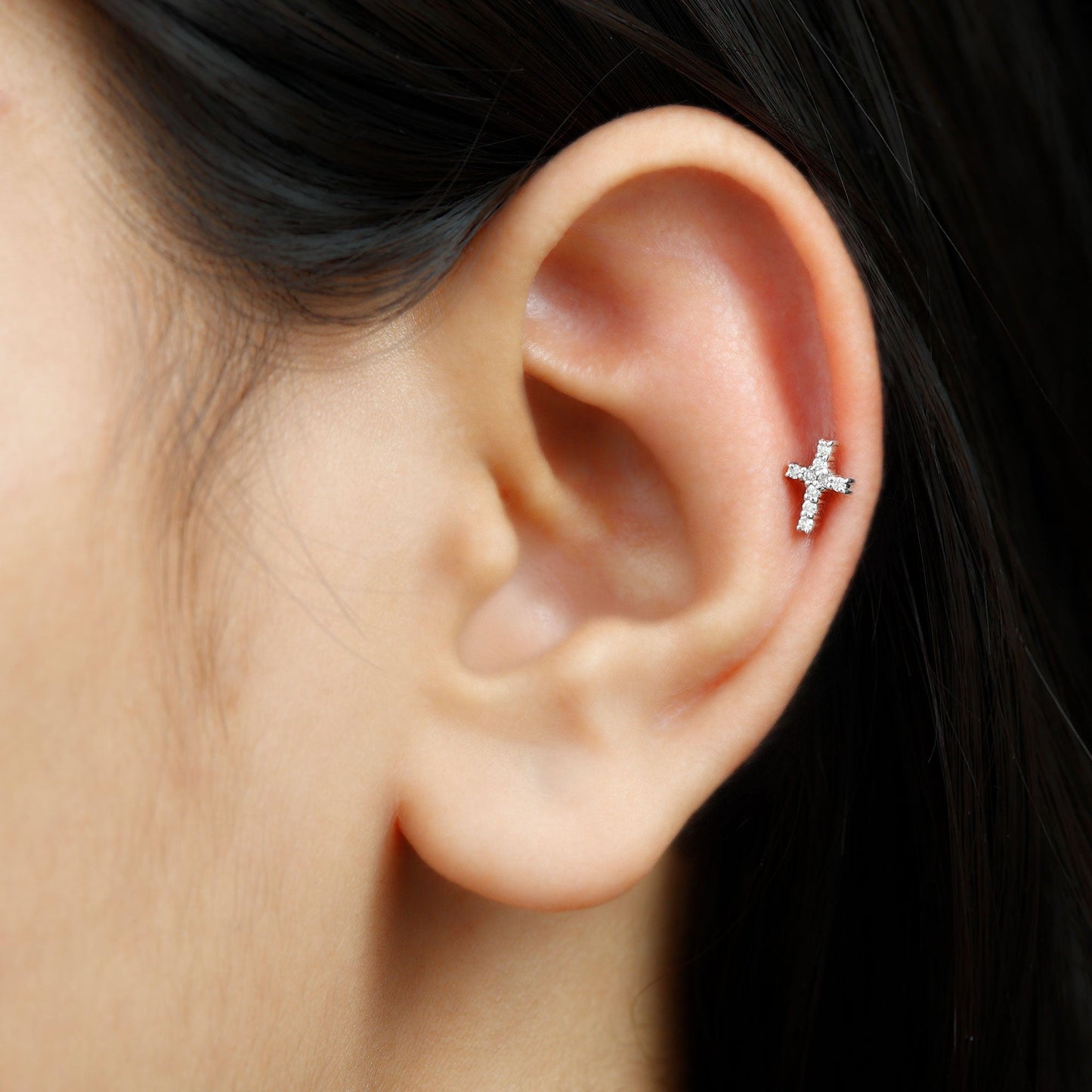 Minimalist Diamond Cross Cartilage Earring