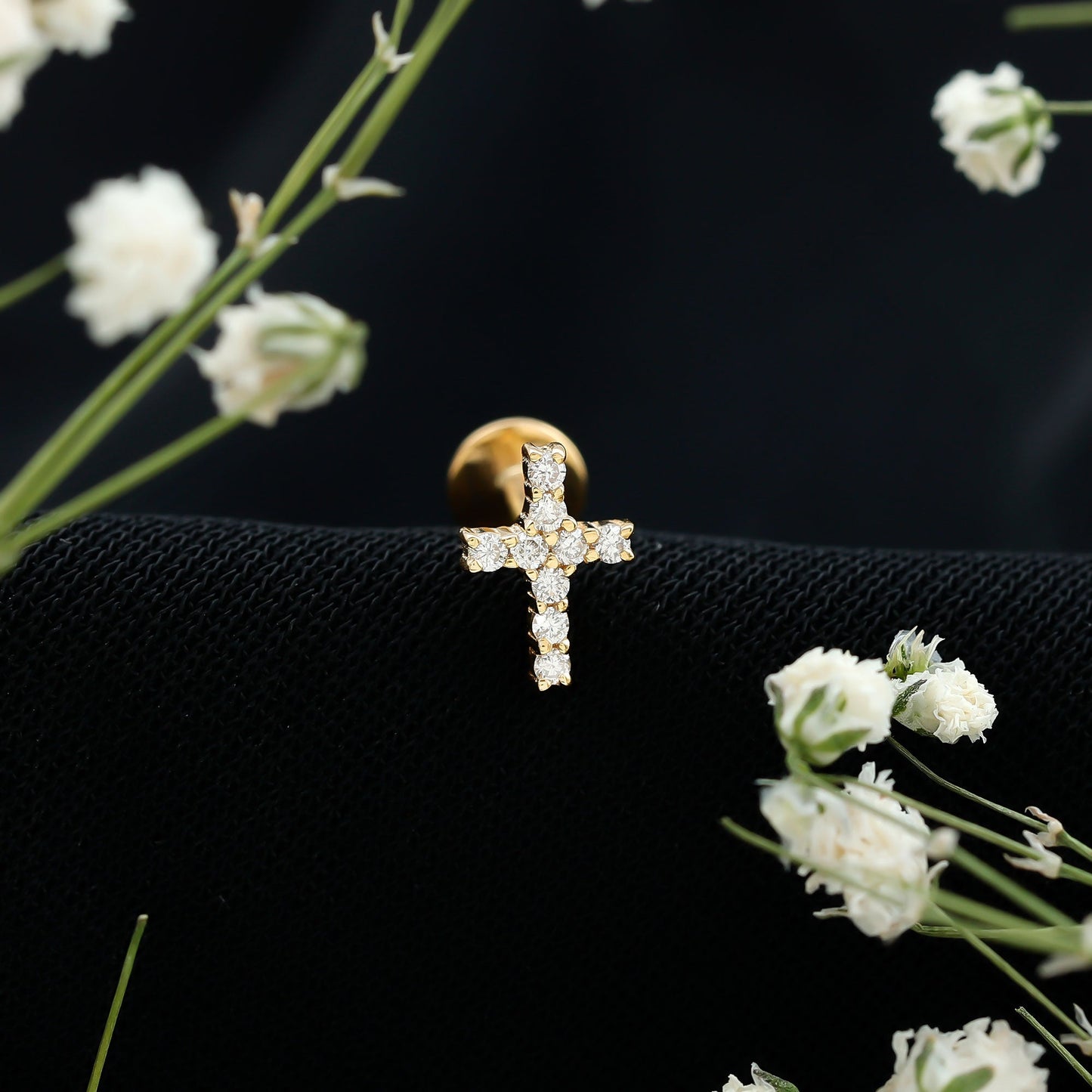 Minimalist Diamond Cross Cartilage Earring