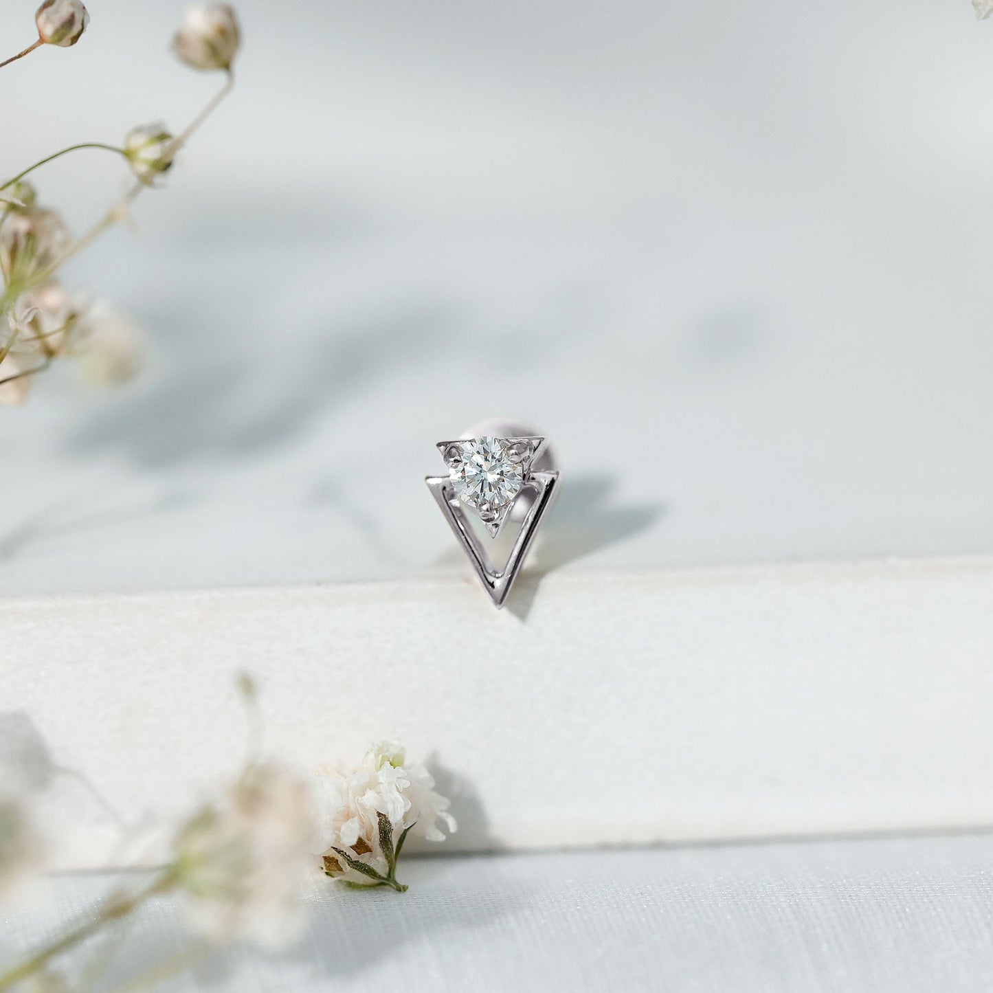Simple Diamond Solitaire Triangle Cartilage Earring