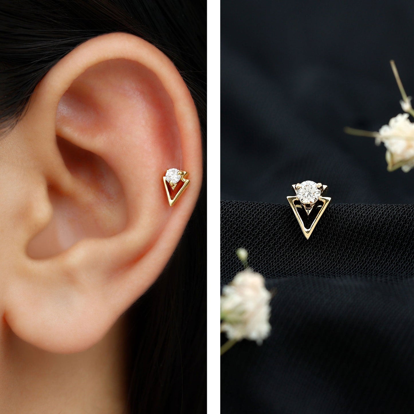 Simple Diamond Solitaire Triangle Cartilage Earring