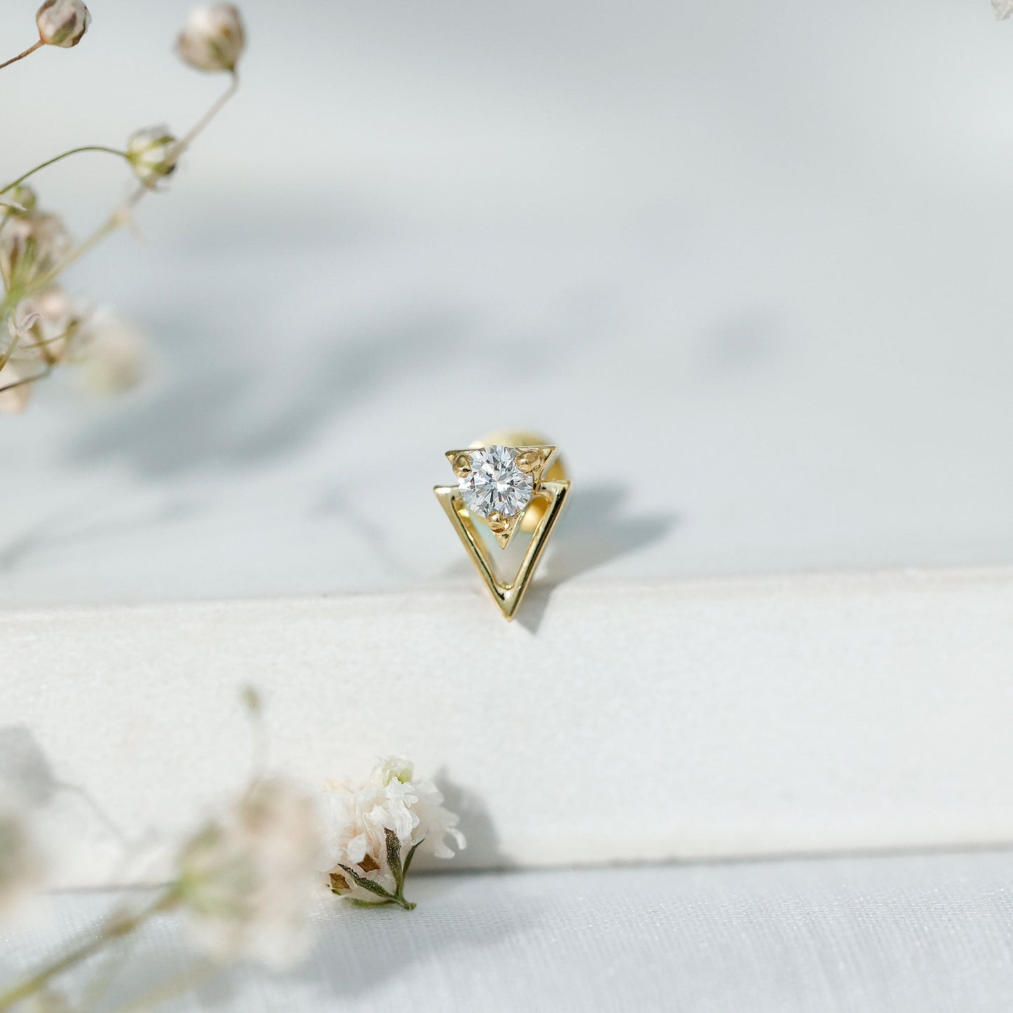 Simple Diamond Solitaire Triangle Cartilage Earring