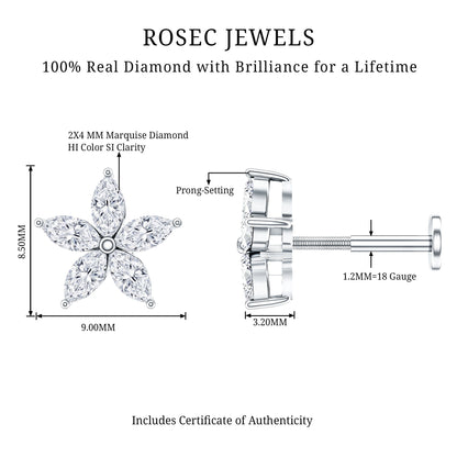 Marquise Diamond Floral Upper Lobe Earring