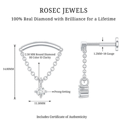 Single Diamond Hidden Helix Earring with Chain