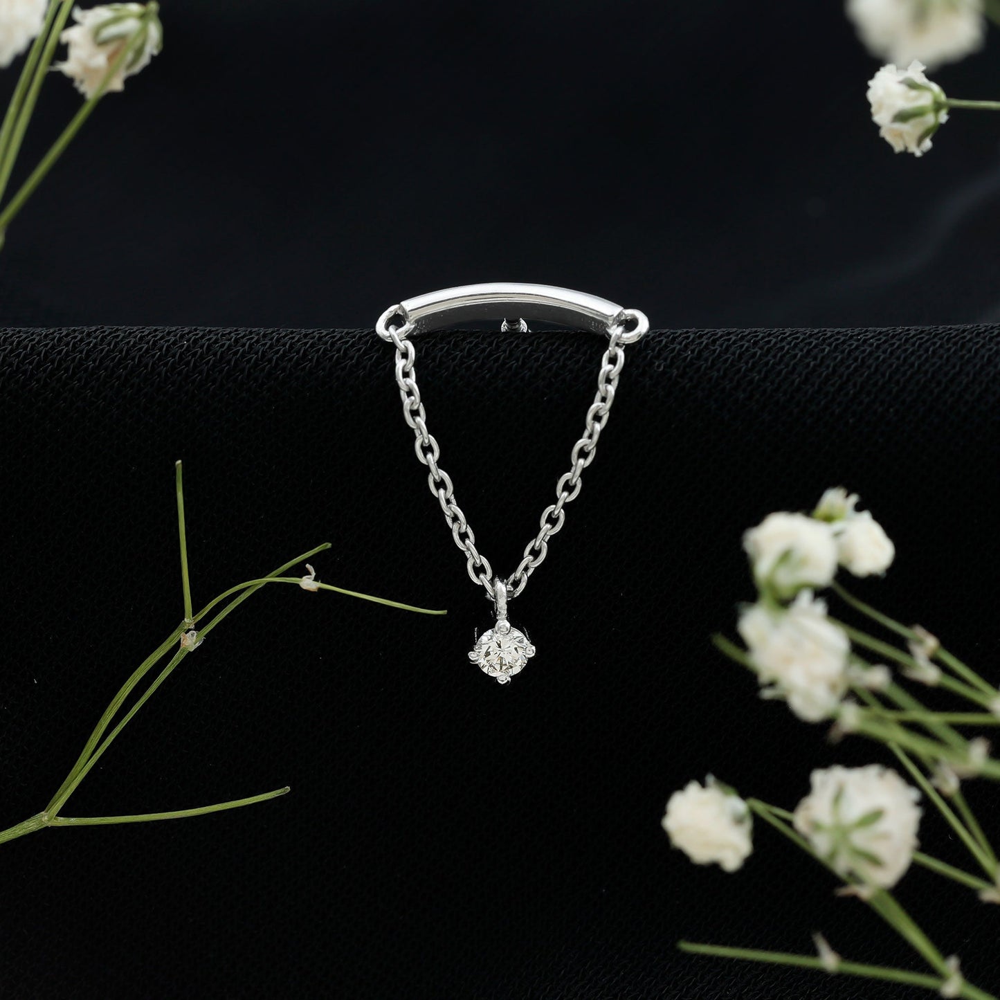 Single Diamond Hidden Helix Earring with Chain