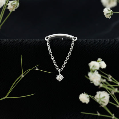 Single Diamond Hidden Helix Earring with Chain