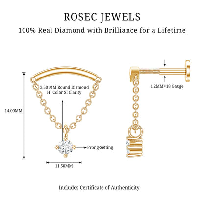 Single Diamond Hidden Helix Earring with Chain