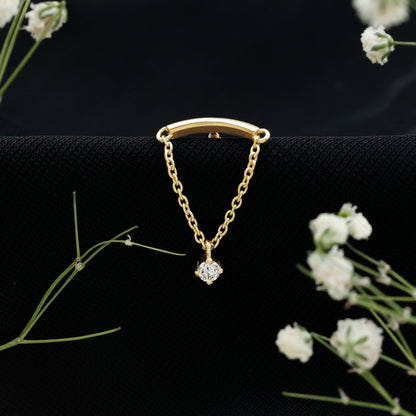 Single Diamond Hidden Helix Earring with Chain