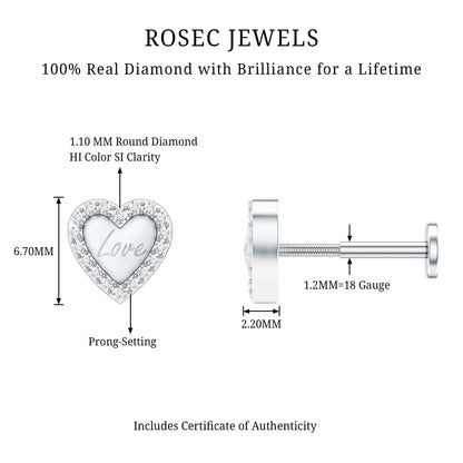 Cute Diamond Love Heart Earring for Helix Piercing