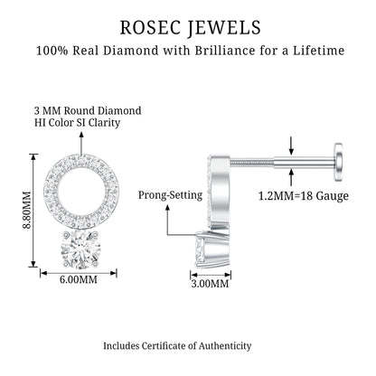 Minimalist Diamond Open Circle Helix Earring
