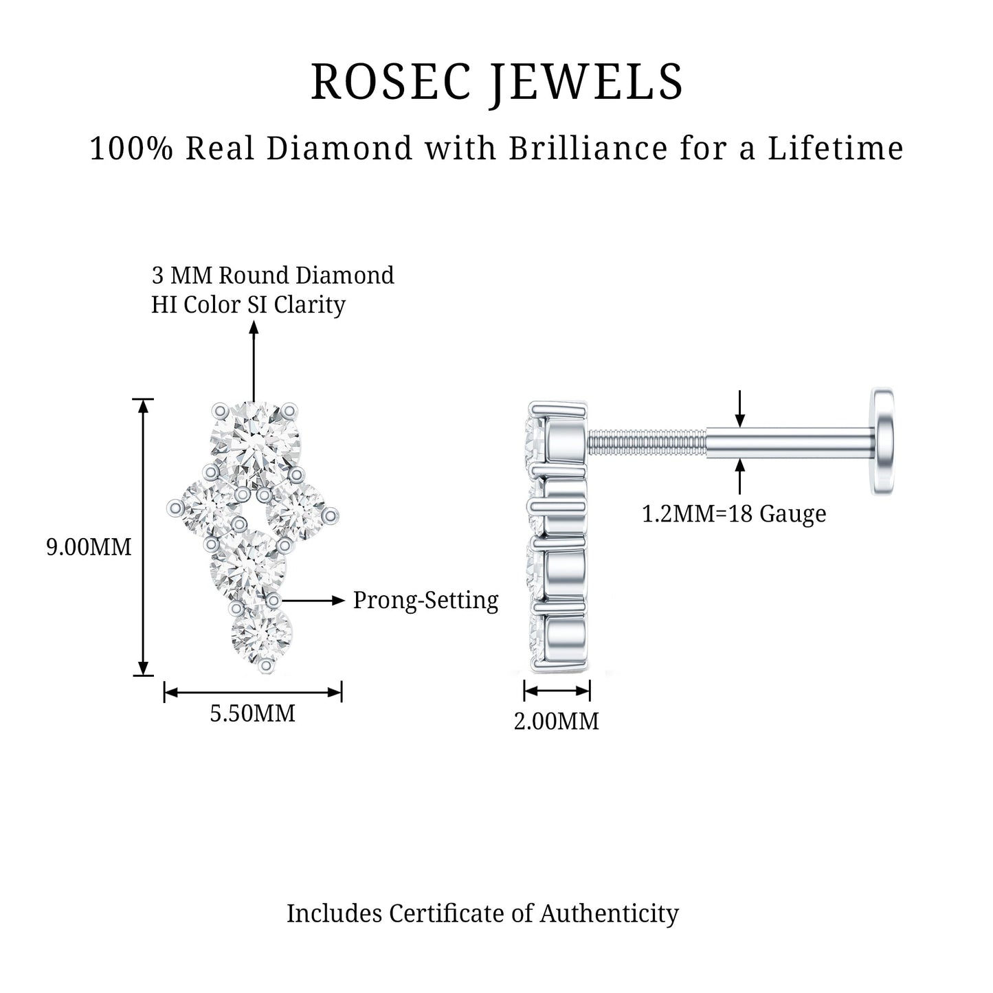 Certified Diamond Cluster Cartilage Piercing Earring
